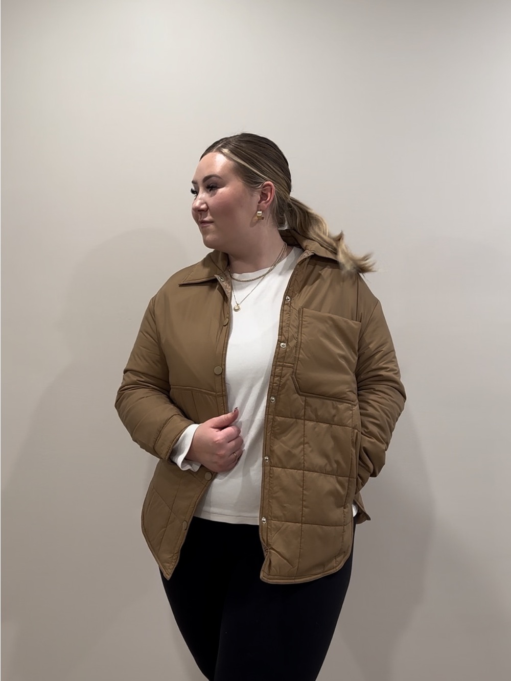 Lightweight Quilted Puffer Jacket in Camel